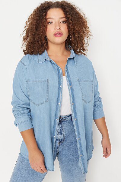 Plus Size Shirt - Blue - Fitted