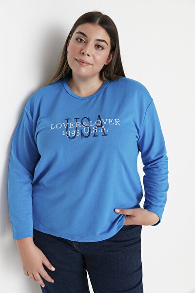 Plus Size Sweatshirt - Blue - Fitted