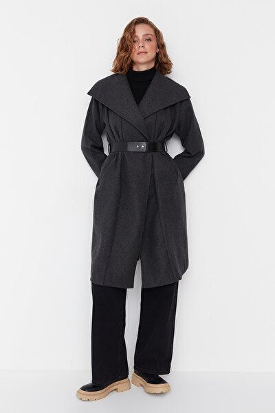 Trendyol Collection Coat - Black - Double-breasted - Trendyol