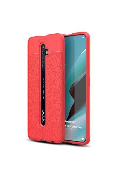 Microsonic Reno 2z Kılıf Deri Dokulu Silikon Kırmızı