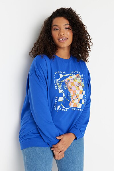 Plus Size Sweatshirt - Blue - Oversize