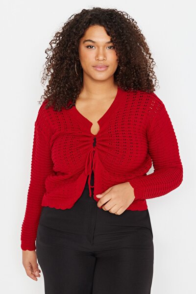 Plus Size Cardigan - Burgundy - Fitted