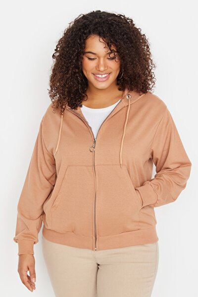 Plus Size Sweatshirt - Brown - Oversize