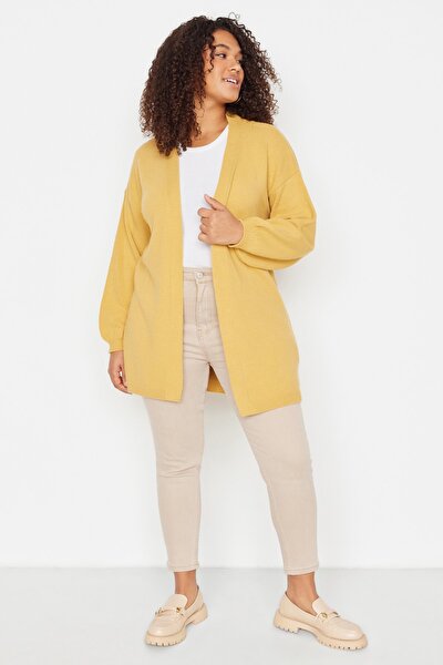 Plus Size Cardigan - Yellow - Fitted