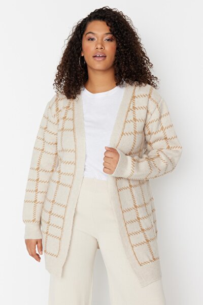 Plus Size Cardigan - Beige - Relaxed fit