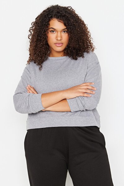 Plus Size Sweatshirt - Gray - Fitted