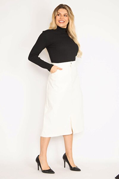 Plus Size Skirt - Ecru - Midi