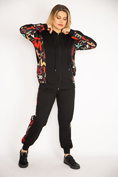 Plus Size Sweatsuit Set - Black - Regular fit
