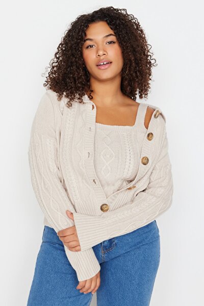 Plus Size Cardigan - Beige - Regular fit