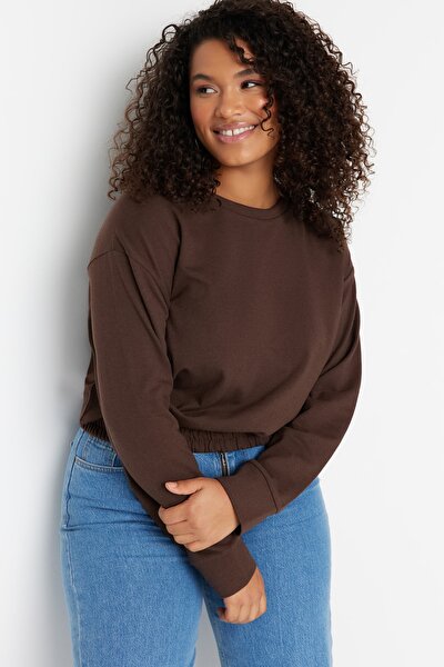 Plus Size Sweatshirt - Brown - Fitted