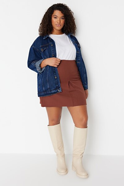 Plus Size Skirt - Brown - Mini