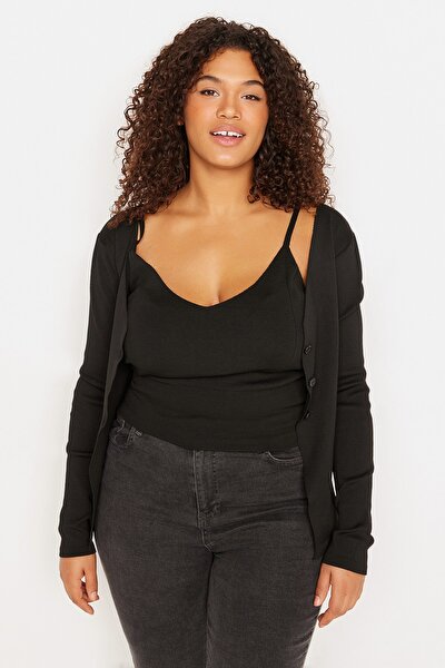 Plus Size Cardigan - Black - Fitted
