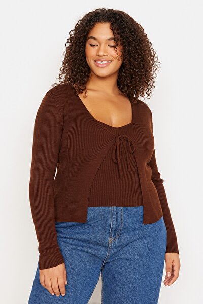 Plus Size Cardigan - Brown - Regular fit