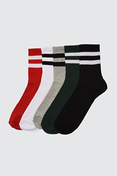 Çok Renkli Erkek 5'li Paket Şeritli Soket Çorap
