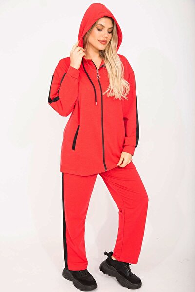 Plus Size Sweatsuit Set - Red - Regular fit