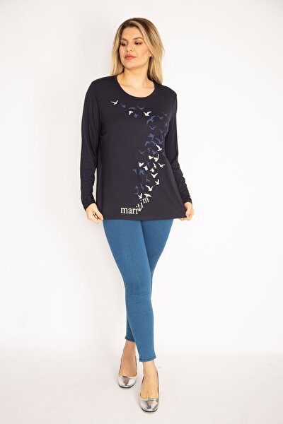 Plus Size Blouse - Navy blue - Relaxed fit