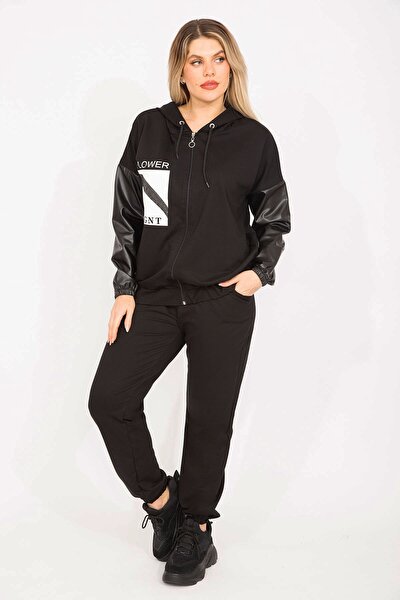 Plus Size Sweatsuit Set - Black - Regular fit