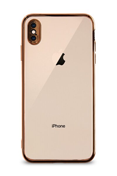 Apple Iphone Xs Max Kılıf Renkli Şeffaf Kamera Korumalı Exclusive Silikon Kapak - Gold