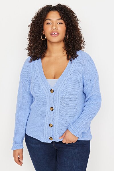 Plus Size Cardigan - Blue - Relaxed fit