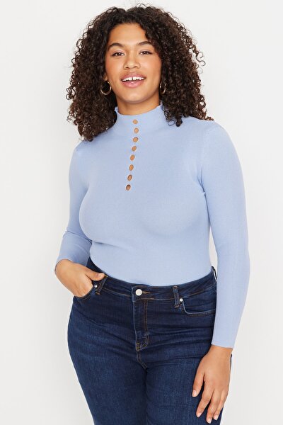 Plus Size Blouse - Blue - Fitted
