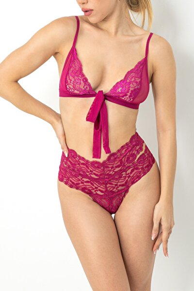 Sexy Unterwäsche-Set - Bordeaux - Lochmuster