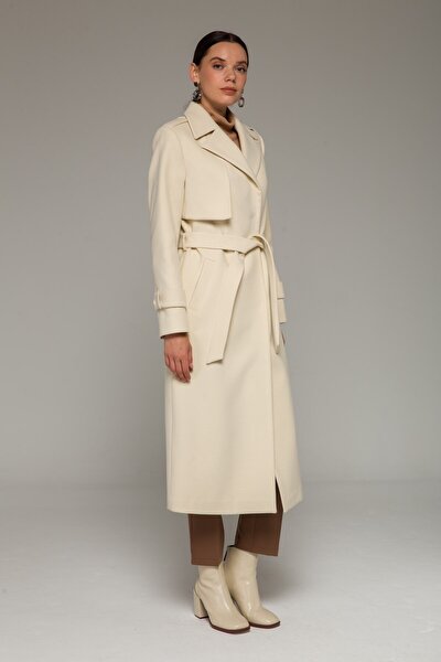 Concept. Coat - Ecru - Double-breasted - Trendyol