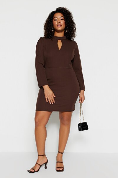 Plus Size Dress - Brown - Bodycon