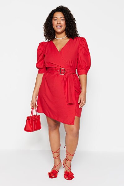 Plus Size Dress - Red - Wrapover