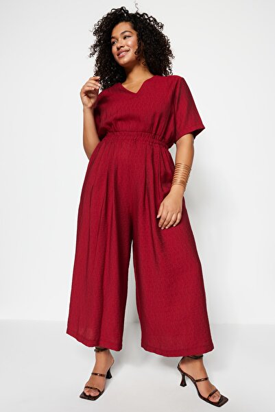 Plus Size Jumpsuit - Burgundy - Relaxed fit