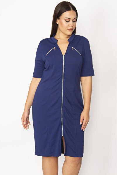 Plus Size Dress - Navy blue - A-line