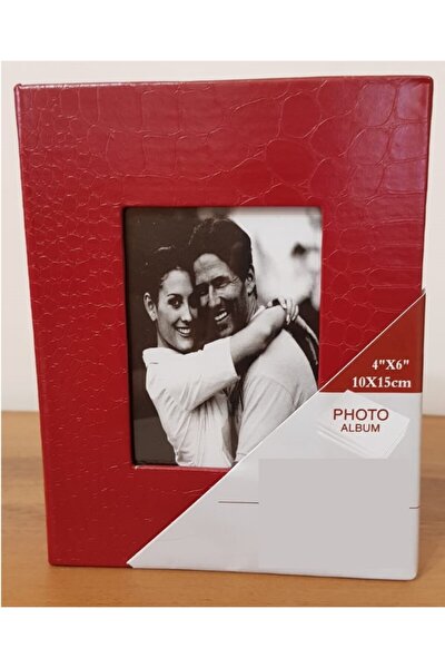 100lü 10x15cm Fotoğraf Albümü Kırmızı - Deri Kaplı Foto Pencereli - Aile Resimleri Için Album