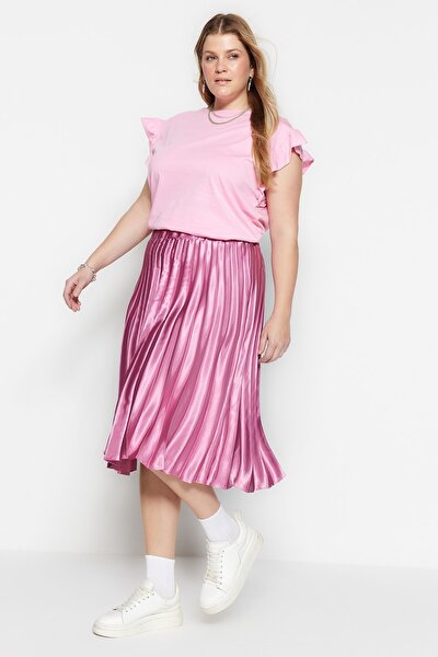 Plus Size Skirt - Pink - Midi