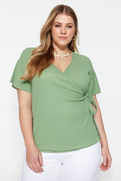 Plus Size Blouse - Green - Fitted