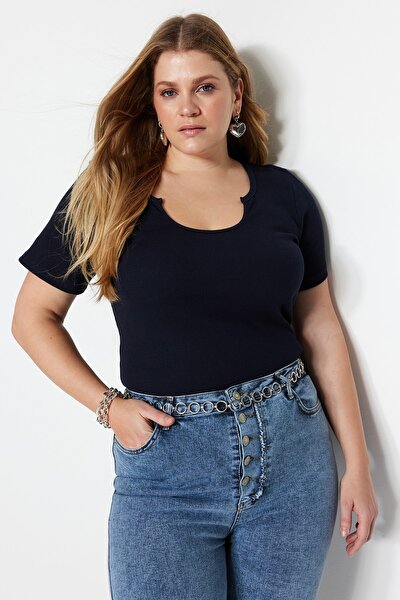 Plus Size Blouse - Navy blue - Fitted