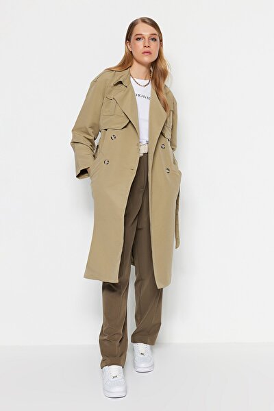 Trendyol Collection Trench Coat - Khaki - Double-breasted - Trendyol