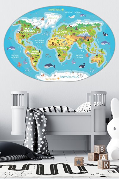 Eğitici Dünya Haritası Oval Model 2 Çocuk Odası Duvar Sticker