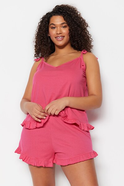 Plus Size Pajama Set - Pink - Plain
