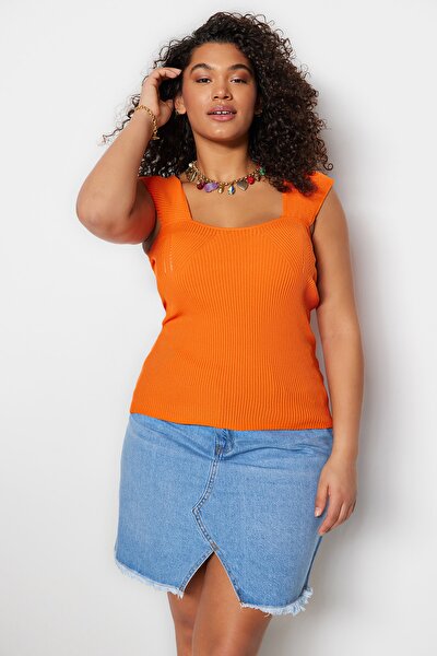 Plus Size Blouse - Orange - Fitted