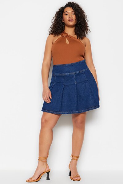 Plus Size Skirt - Blue - Mini