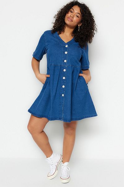 Plus Size Dress - Blue - Skater