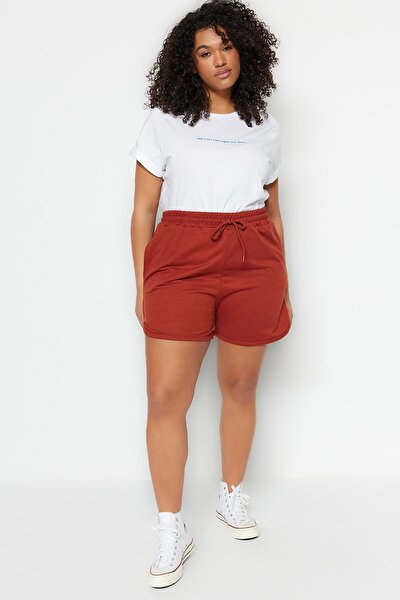 Plus Size Shorts & Bermuda - Brown - High Waist