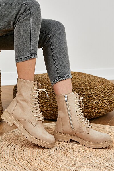 Stiefelette - Beige - Flacher Absatz