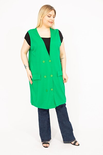 Plus Size Vest - Green - Double-breasted