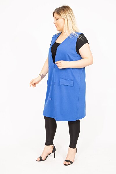 Plus Size Vest - Blue - Double-breasted