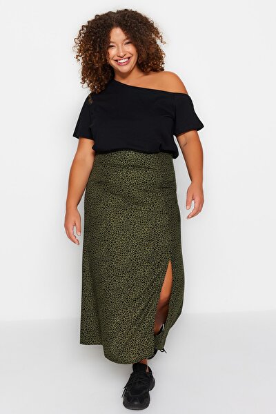Plus Size Skirt - Khaki - Midi