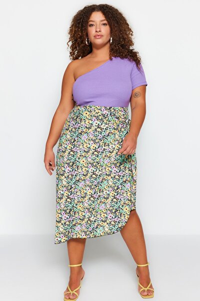 Plus Size Skirt - Multicolored - Midi
