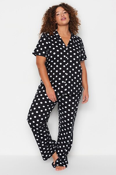 Plus Size Pajama Set - Multicolored - Polka dot