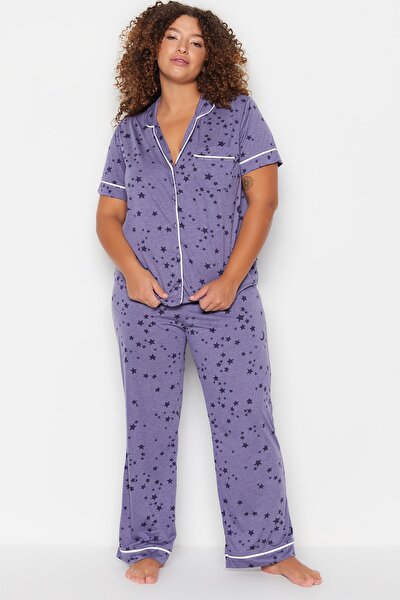 Große Größen in Pyjama-Set - Dunkelblau - Unifarben
