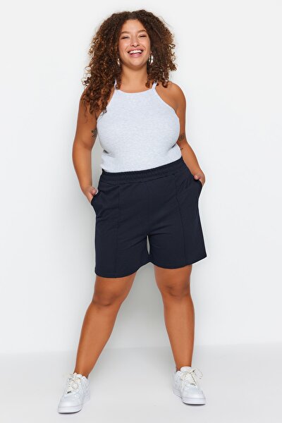 Plus Size Shorts & Bermuda - Navy blue - High Waist