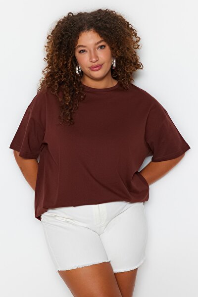 Plus Size T-Shirt - Brown - Oversize